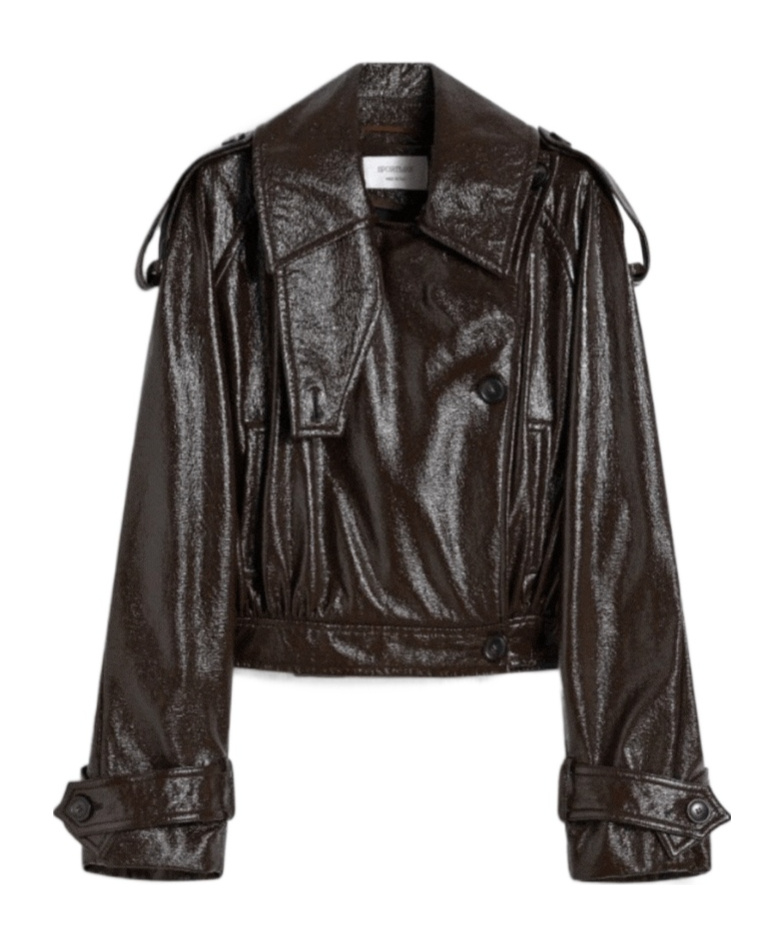 Sportmax Short Trench Coat With Patent Effect And Bomber Inspired Details In Brown