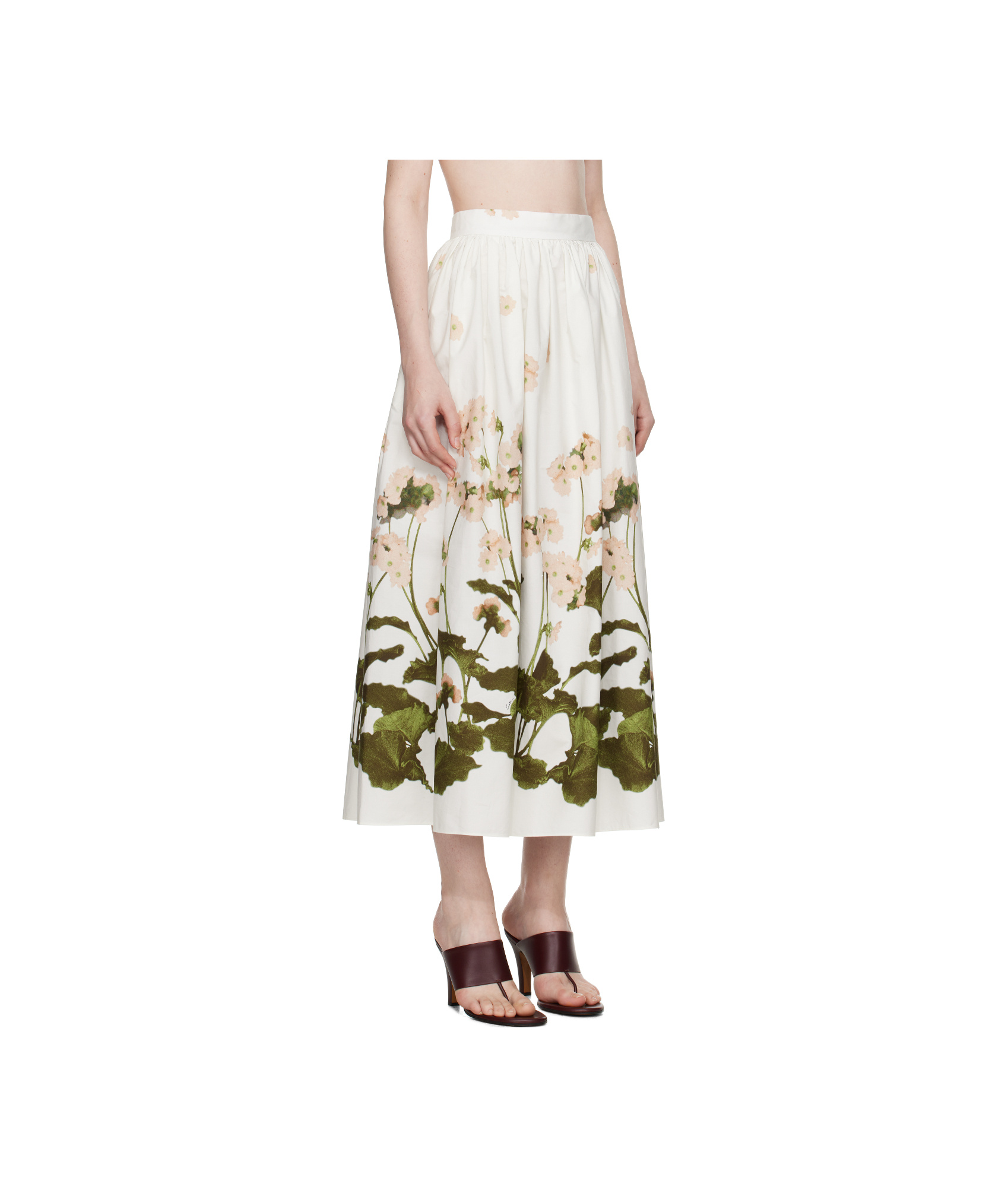 Erdem Floral Print A-line Midi Skirt In White