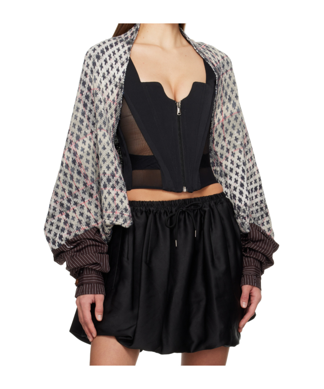 Vivienne Westwood Distressed Plaid Cardigan In Black
