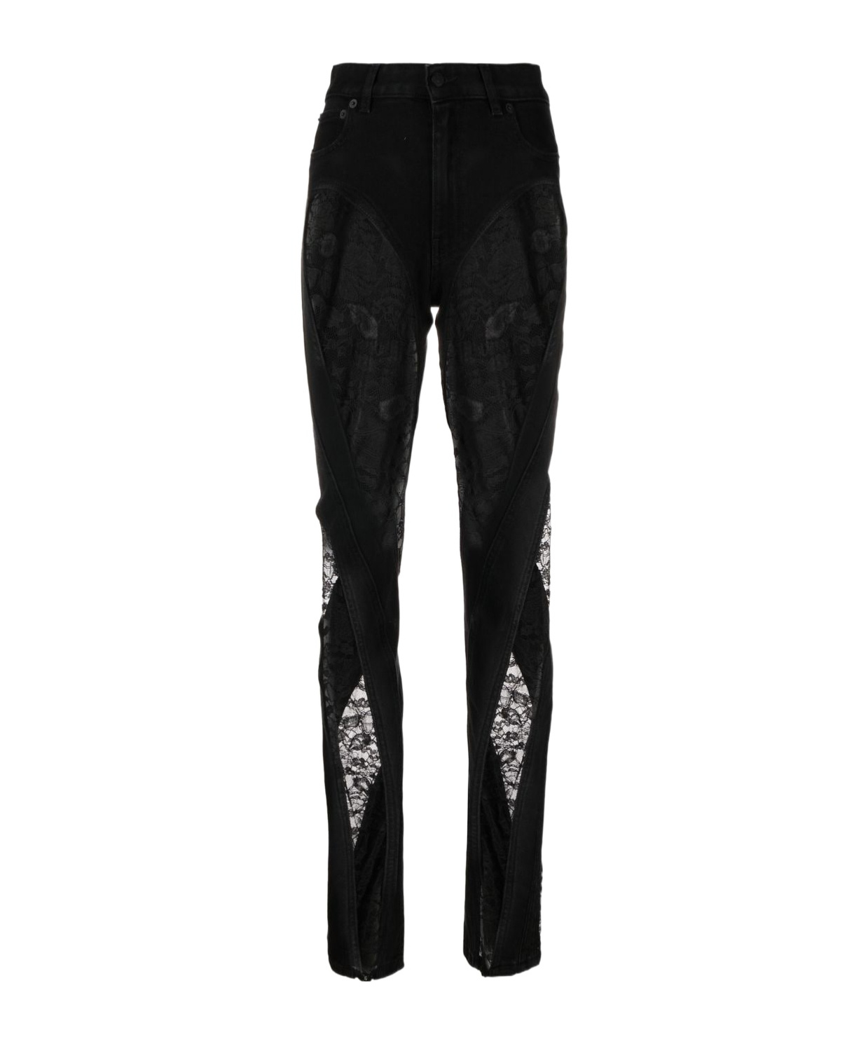 Mugler Floral-lace Panelled Jeans In Black