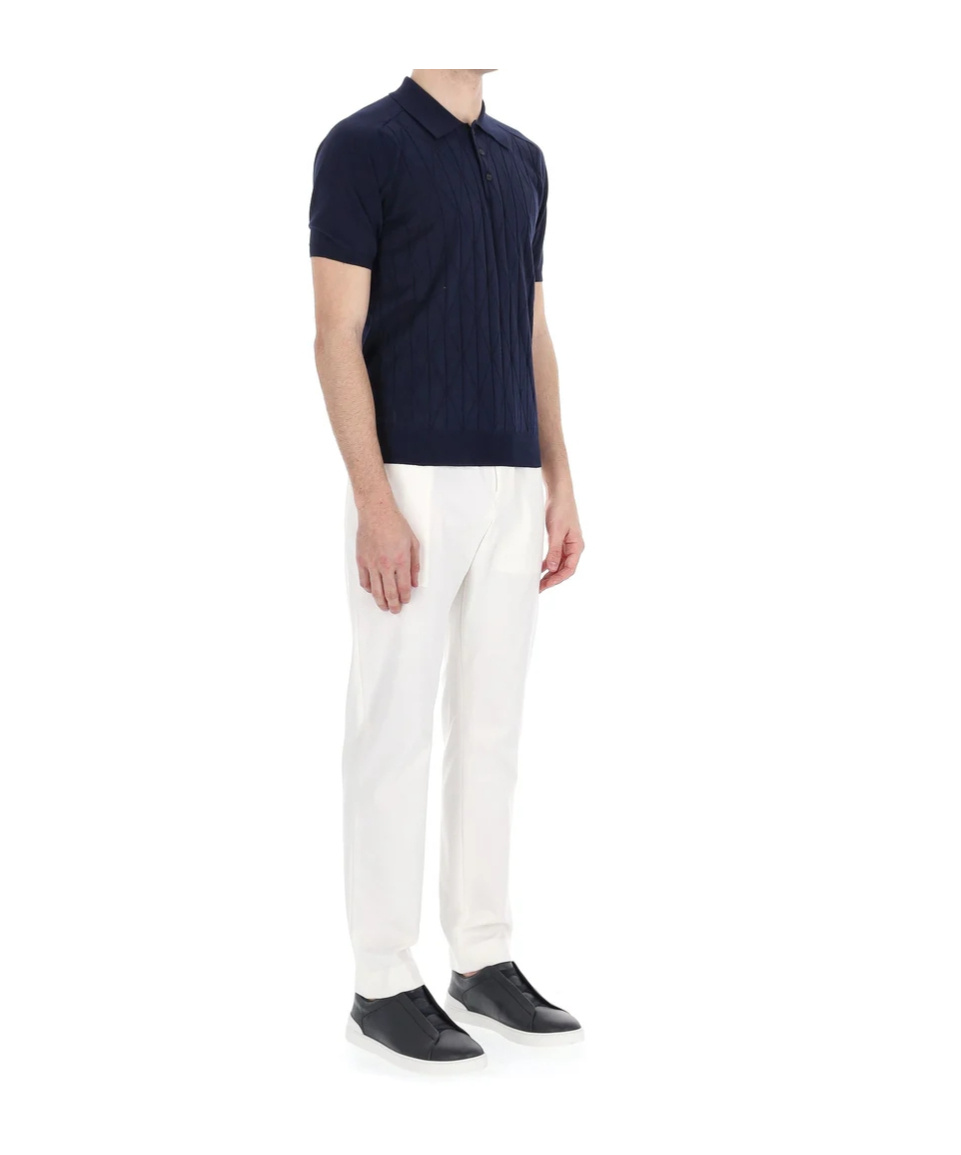 Roberto Collina Special Short-sleeved Polo With Diamond Pattern In Blue
