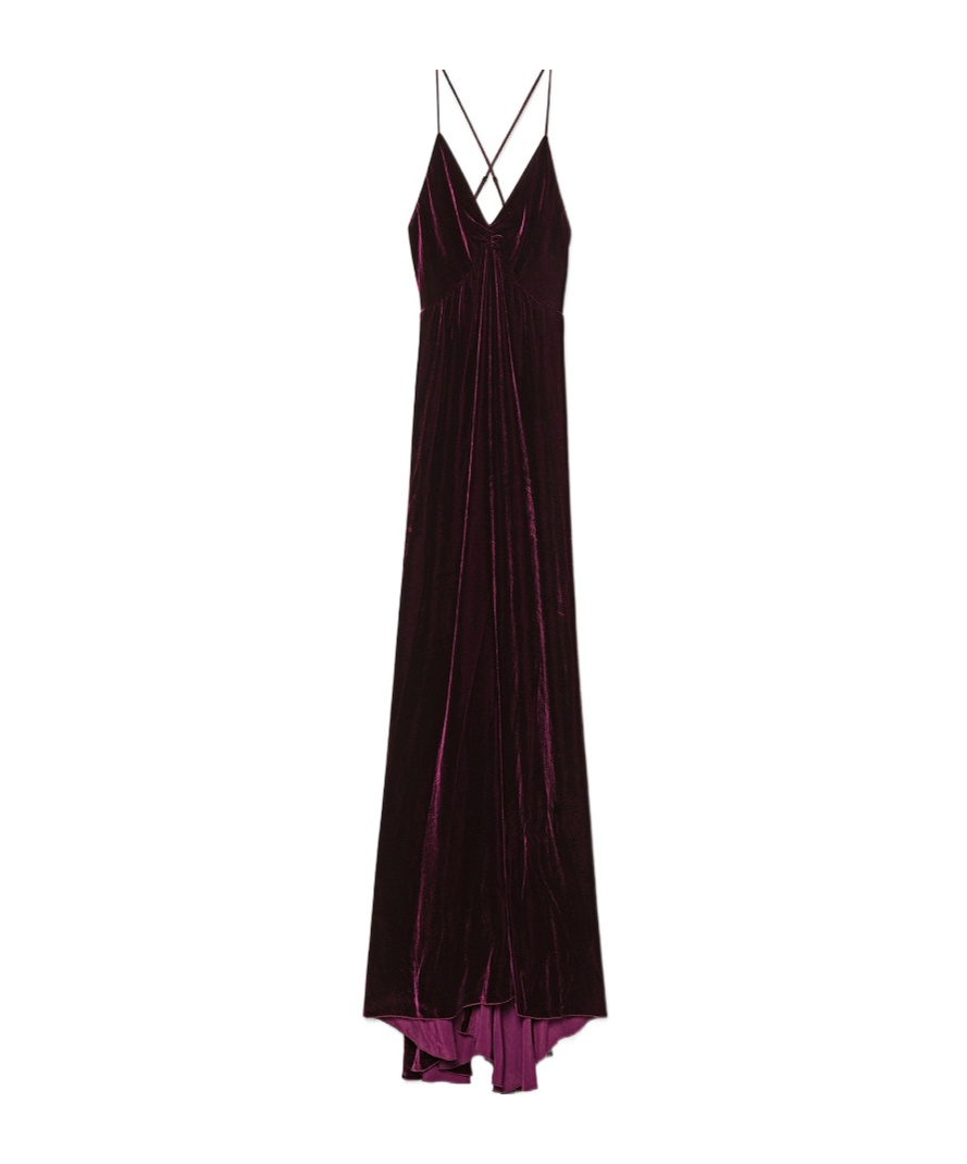 Forte Forte Dress In Plain Viscoseandsilk Velvet With Spaghetti Straps In Burgundy