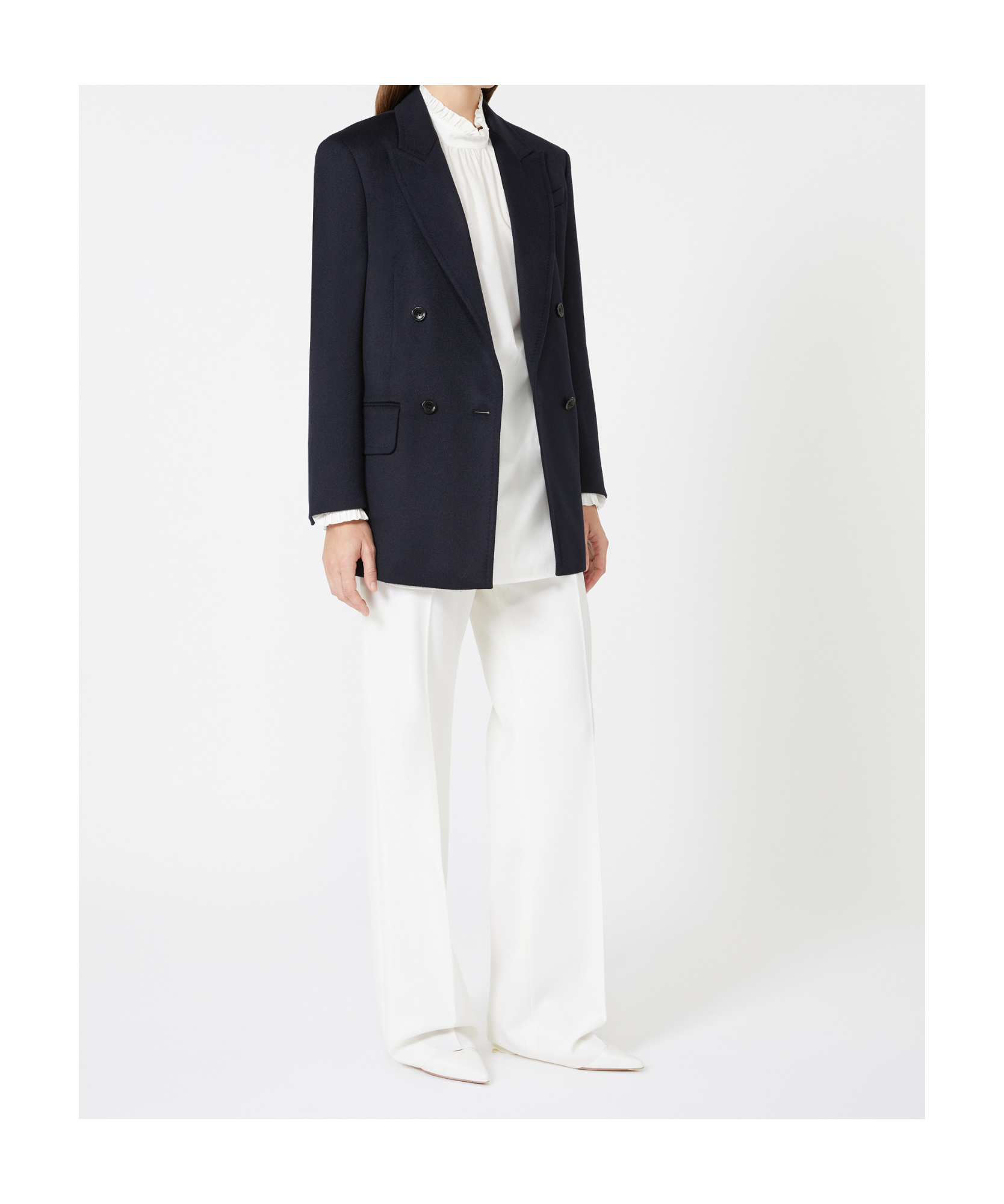 Max Mara Straight Gabardine Wool Trousers In White