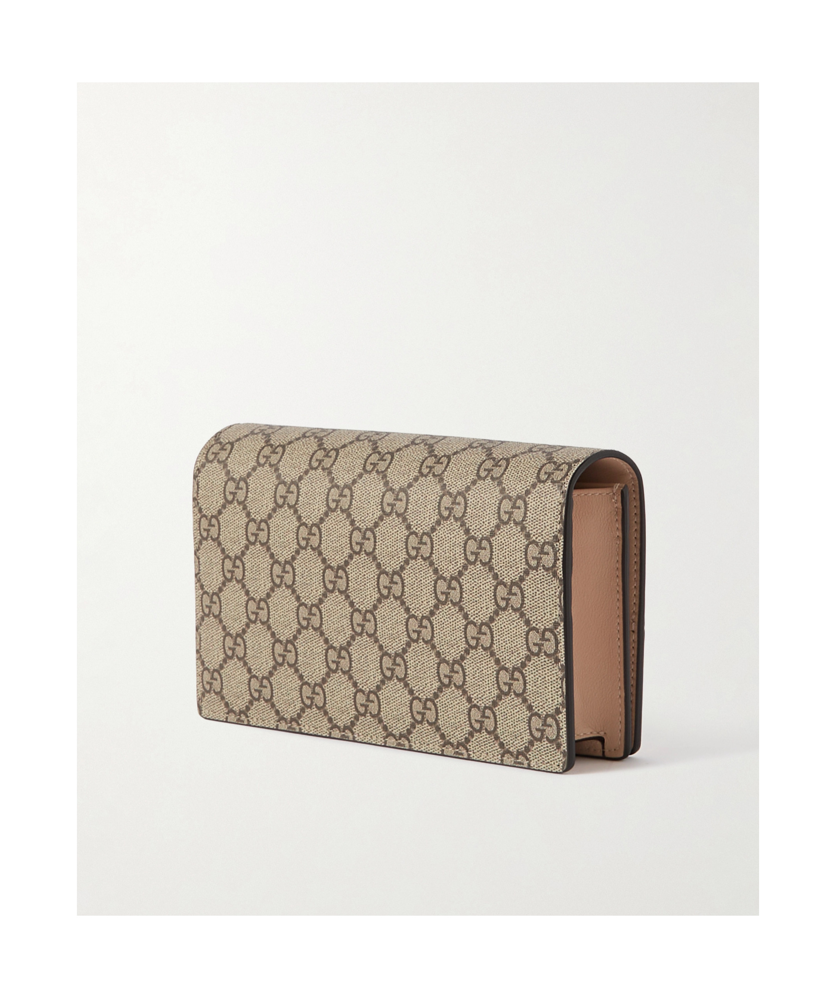 Gucci Petite Marmont Leather And Logo-printed Coated-canvas Wallet In Nude
