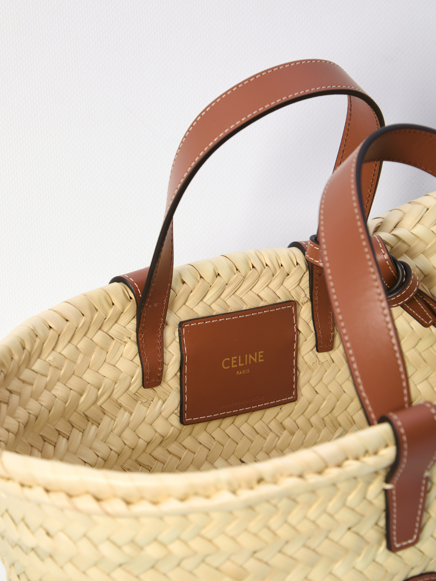 Celine Ten Classic Palm Leaf And Cow Leather Carryout Bag In Brown