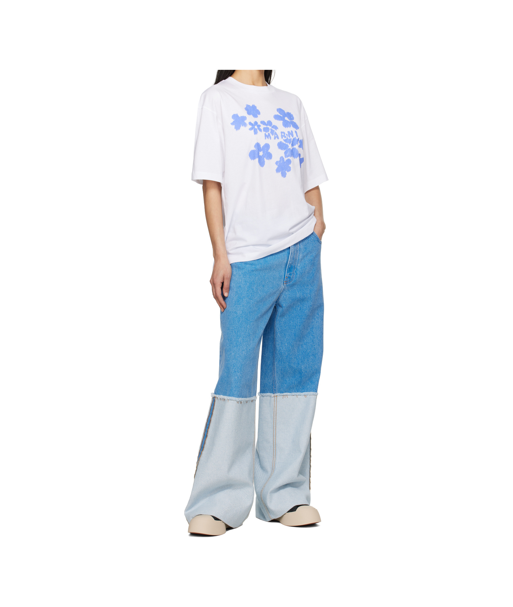 Shop Marni Wide-leg Blue Denim Jeans With Extra High Cuffs In Cobalt Blue