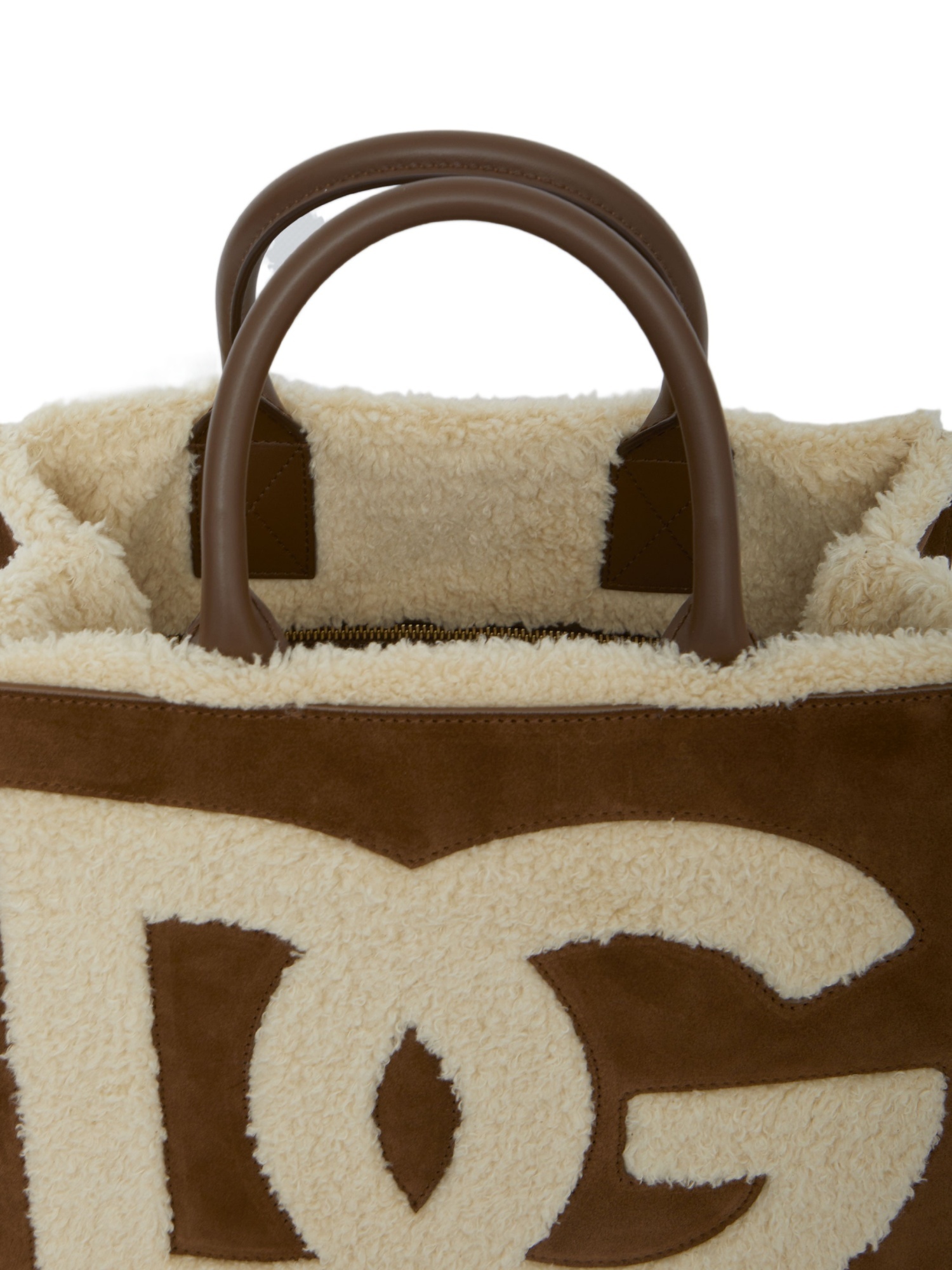 Dolce & Gabbana Logo-embroidered Shearling-detail Bag In Nude