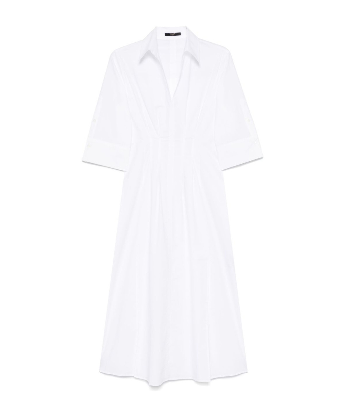 Seventy Pleated White Dress With Buttoned Cuffs And Side Slits