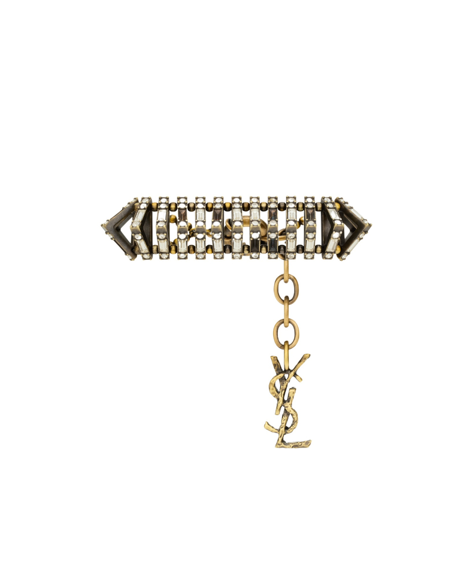 Saint Laurent Crystal Pyramid Bracelet In Metal In Gold