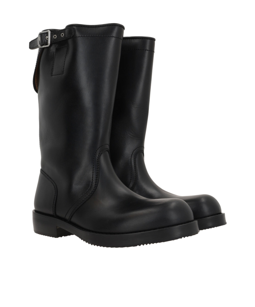 Dries Van Noten Mid-calf Leather Biker Boots Buckle In Black
