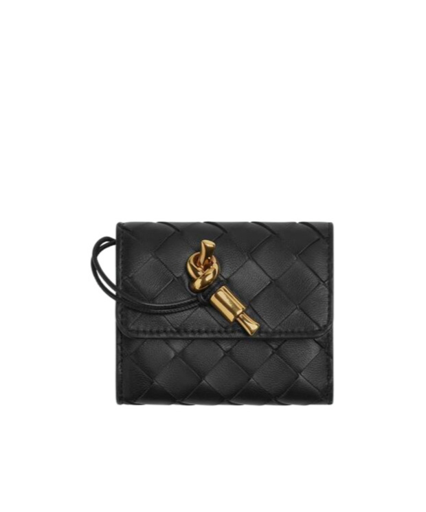 Bottega Veneta Leather Intrecciato Andiamo Trifold Wallet In Black