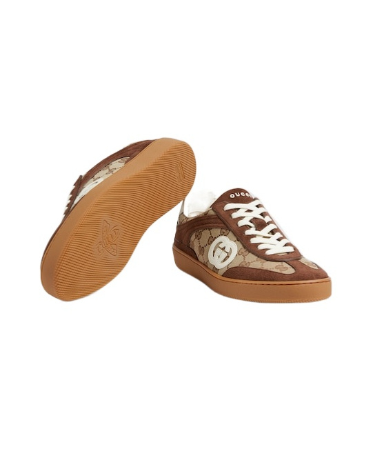 Gucci Men G75 Low-top Supreme Gg Fabric And Suede Sneakers In Brown