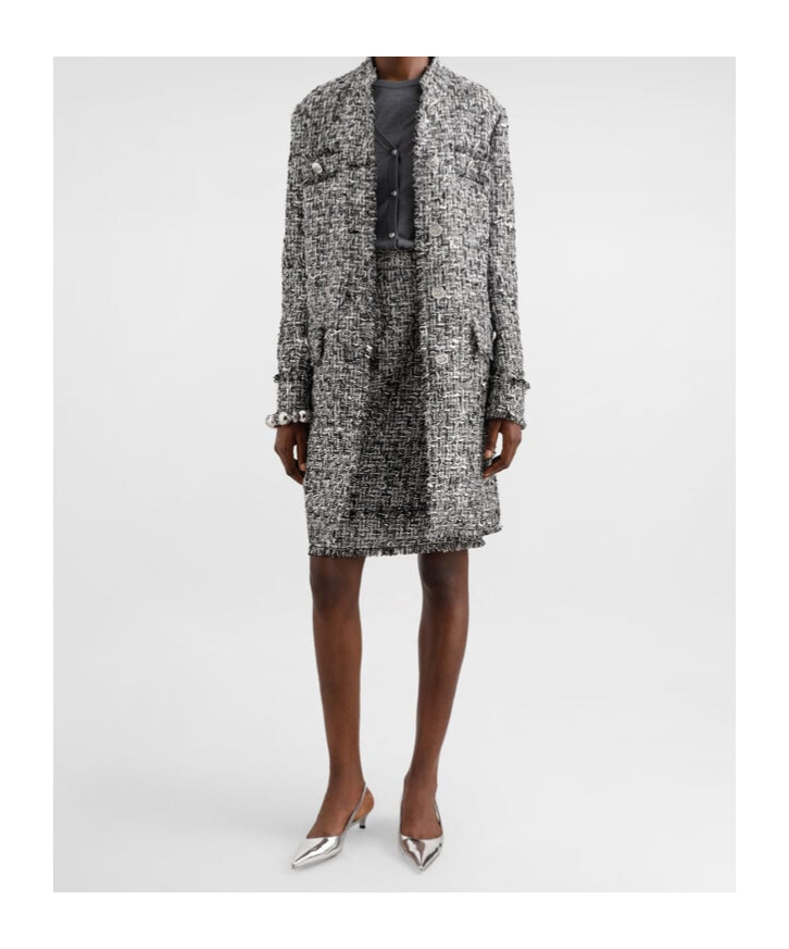 Dolce & Gabbana Single-breasted Raschel Tweed Coat In Gray