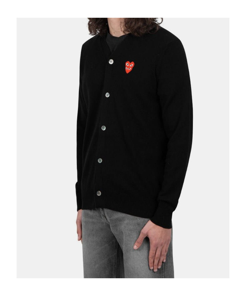 Comme Des Garçons Play Long-sleeved Knitted Cardigan In Black