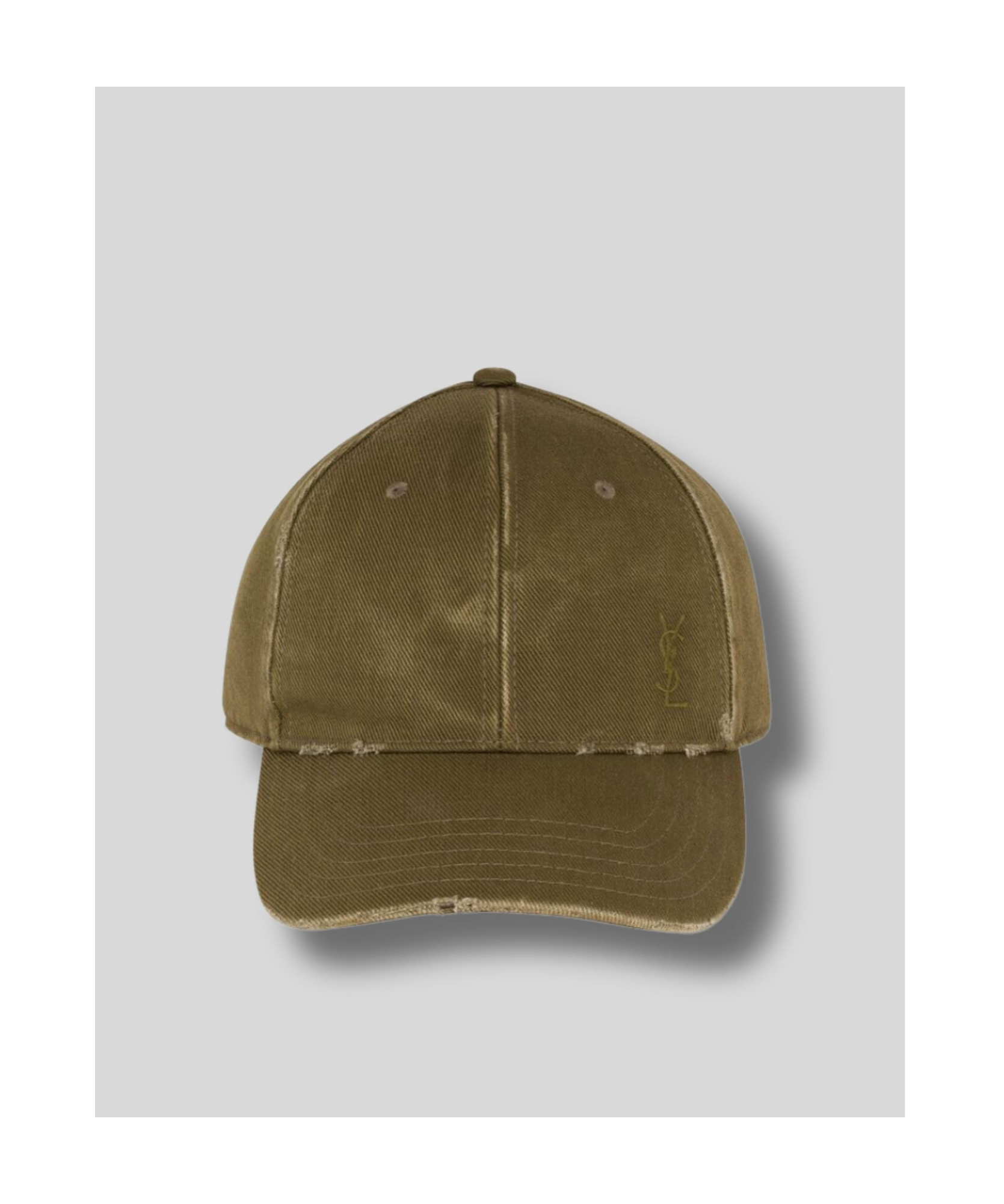 Saint Laurent Ysl Washed Denim Baseball Hat In Green