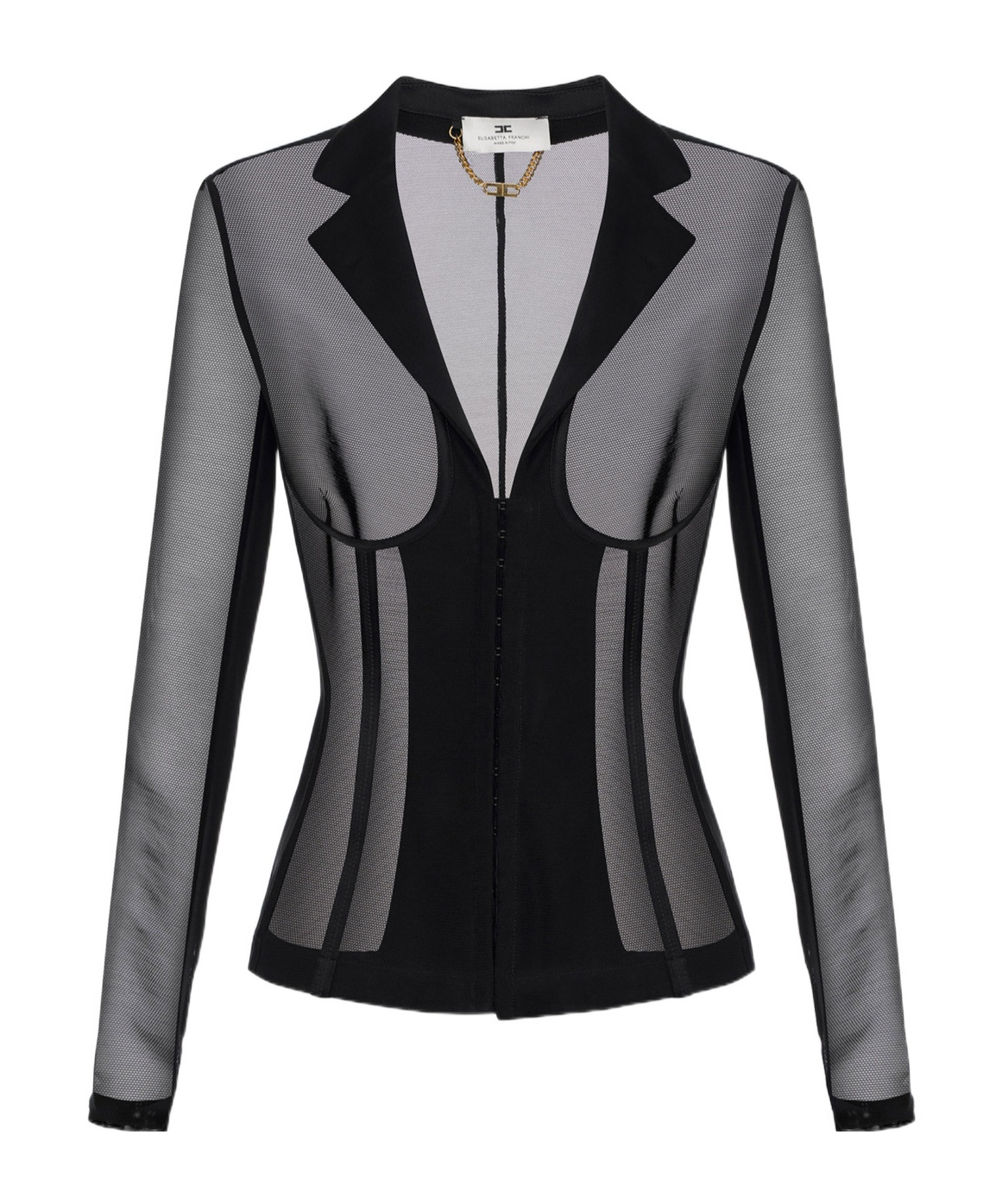Elisabetta Franchi Collar Tailored Transparent Jacket In Black