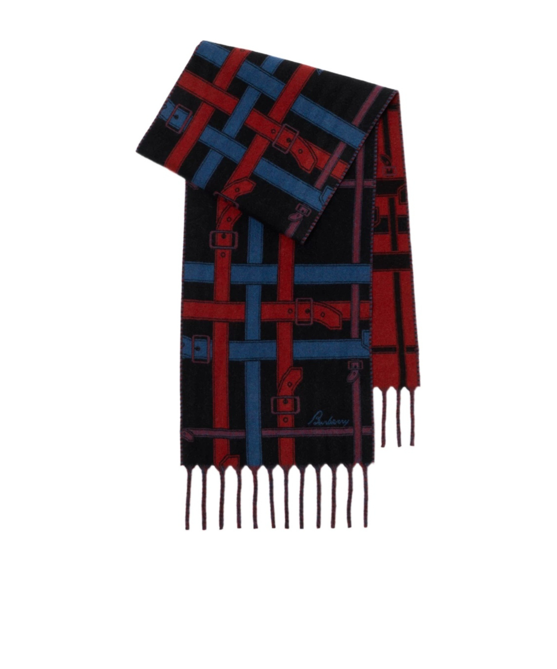 Burberry Belt Check Cashmere Scarf In Blue