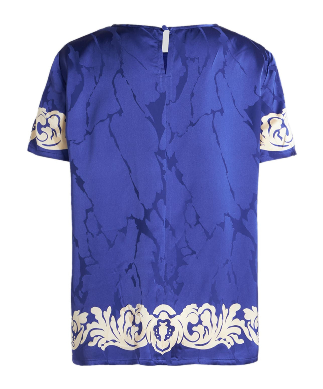Etro Floral Print Satin Round Neck T-shirt In Blue
