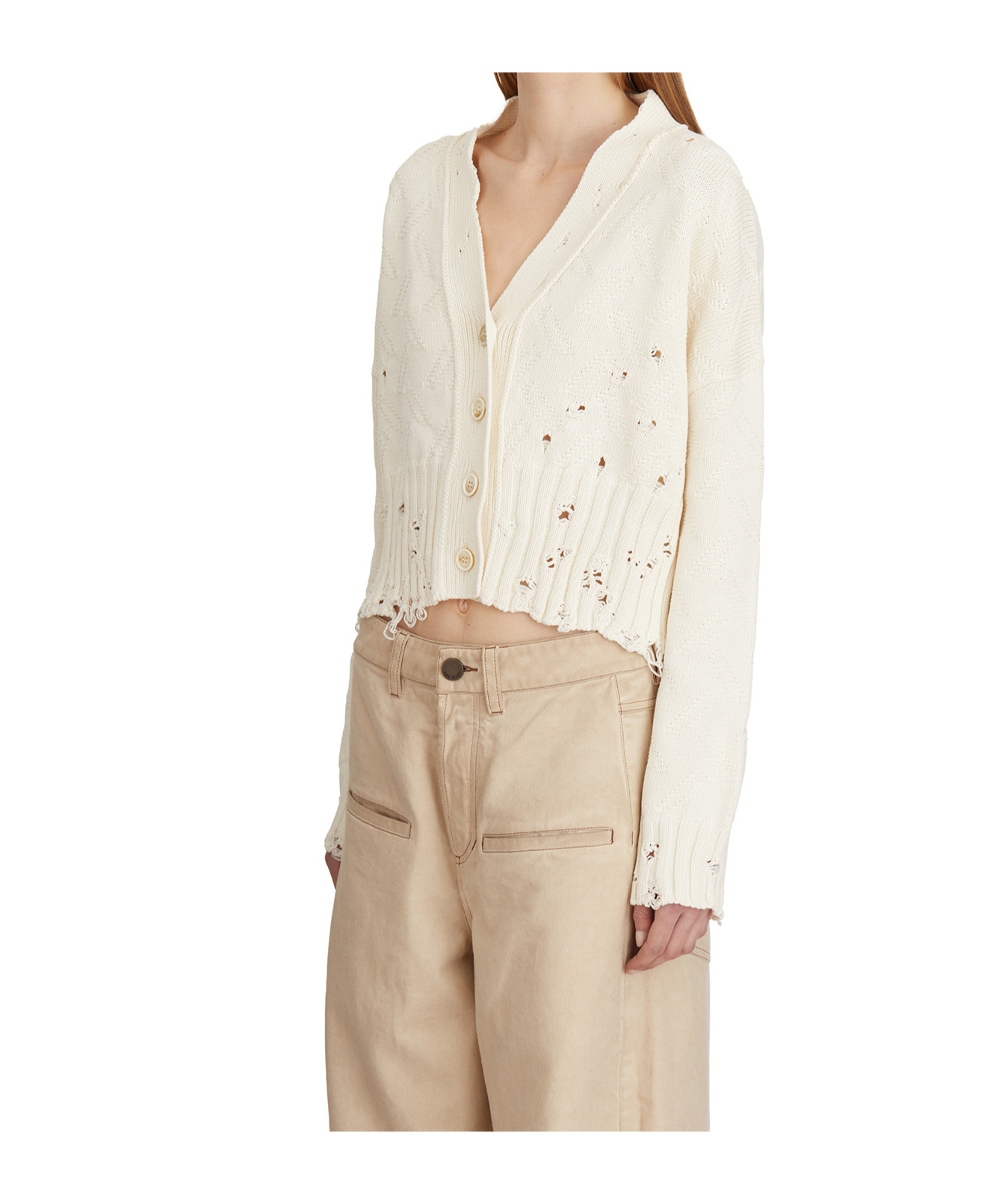 Marni Destroyed-effect Cropped Cardigan In White