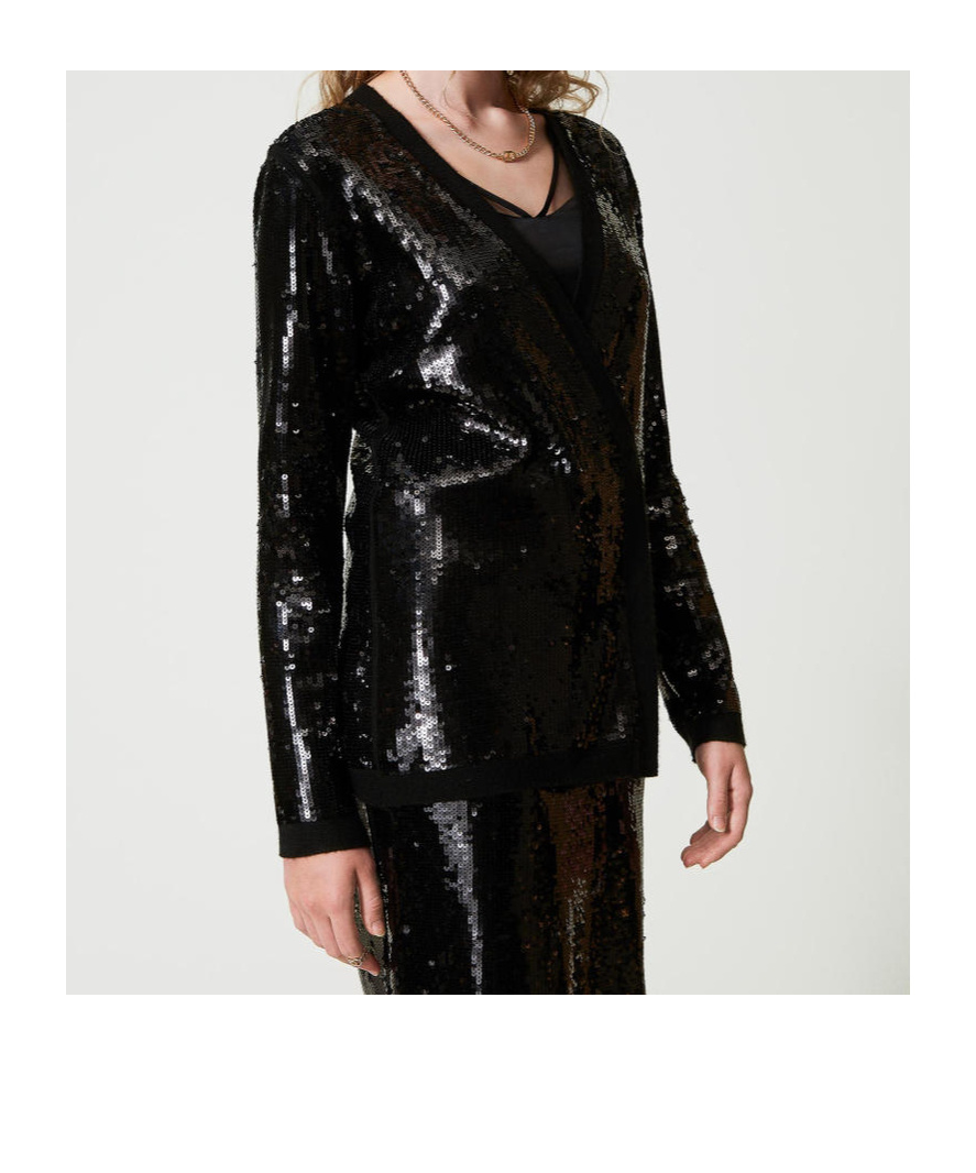 Shop Twinset Sequinned Double-breasted Cardigan In Black