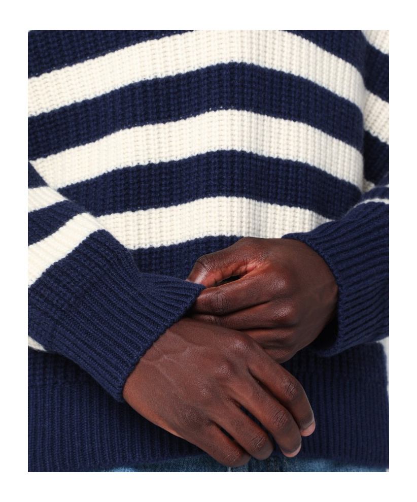 Bottega Veneta White/blue Striped Wool-blend Sweater In Blue