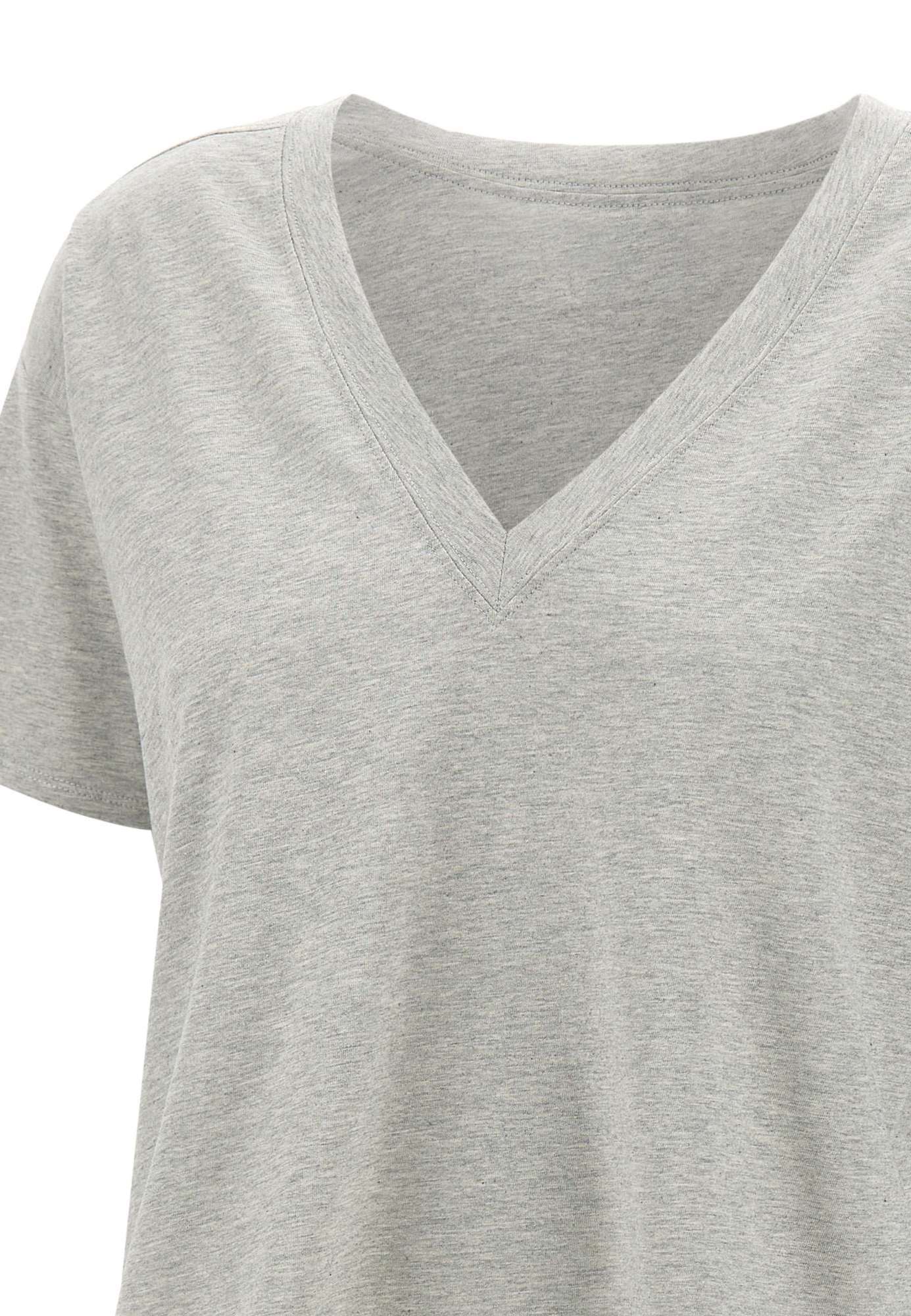 Loulou Studio V-neck Cotton T-shirt Asymmetrical Hemline In Gray