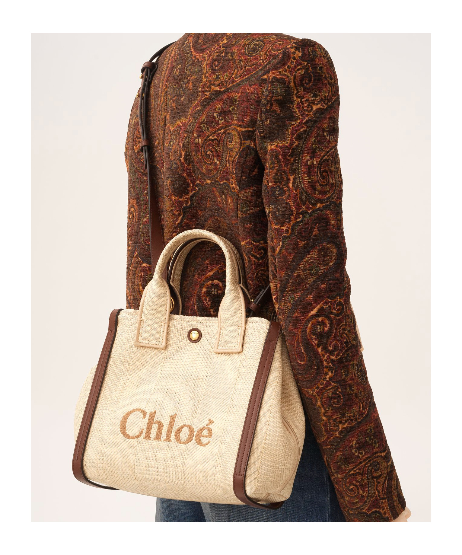 Chloé Carry Tote Bag In Raffia-effect Fibers