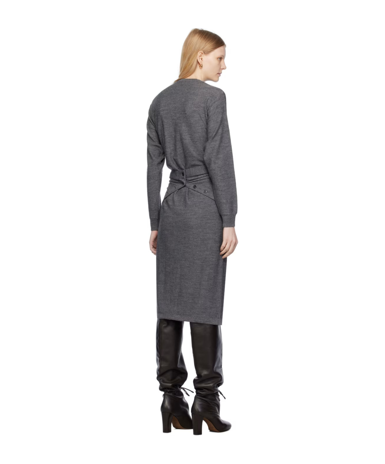 Lemaire Trompe L'éil Mid-length Dress In Grey Melange