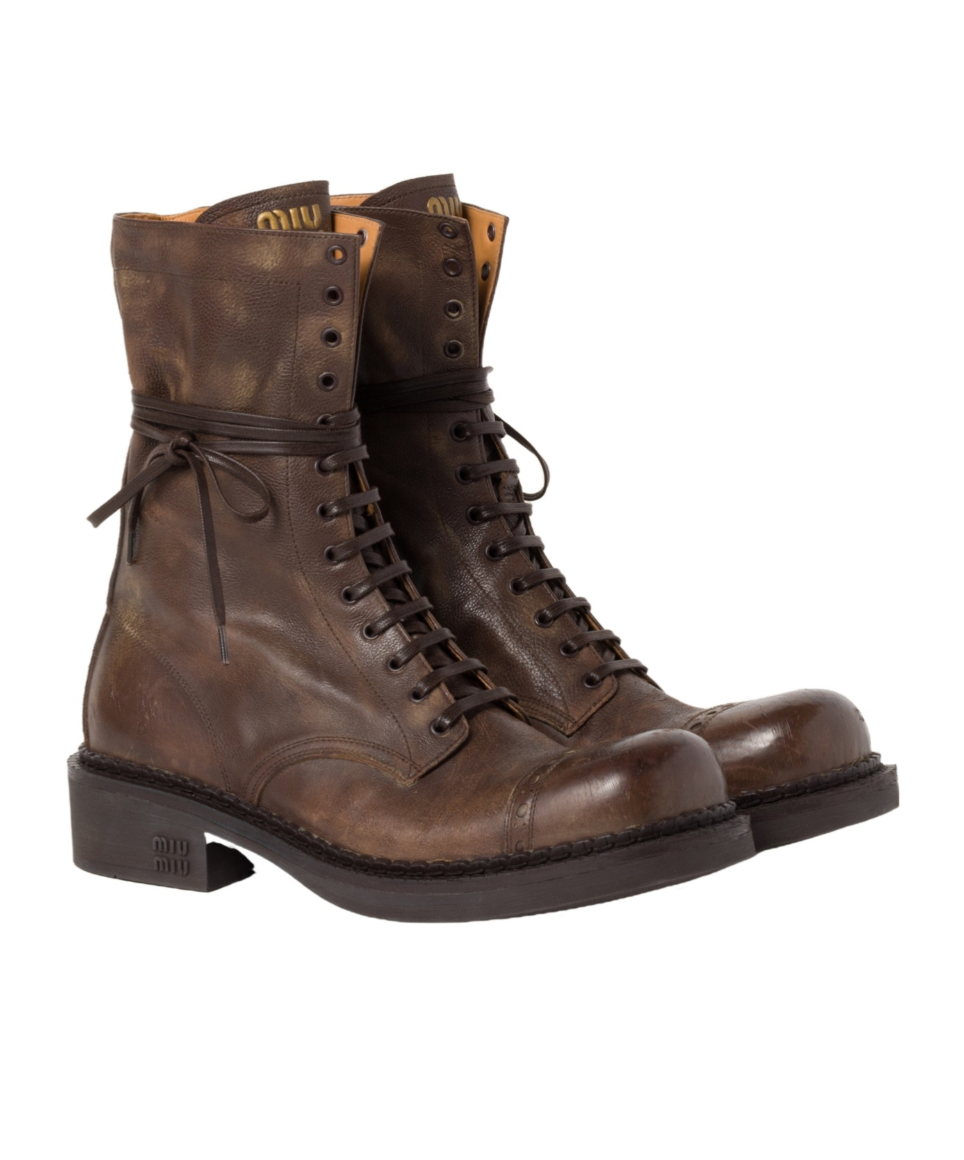 Miu Miu Leather Lace-up Boots In Brown