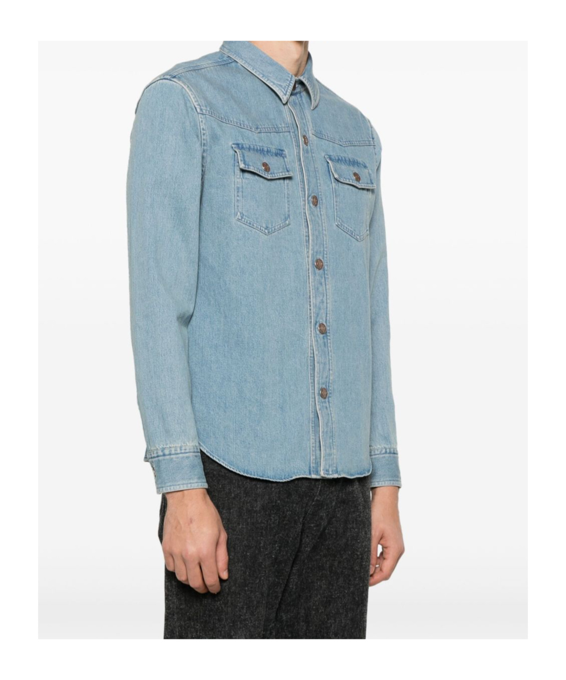 Tom Ford Light Blue Western Panel Shirt With Flap Pockets In Blue