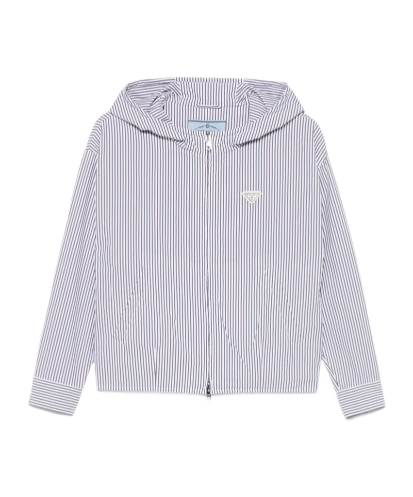 Prada Striped Poplin Blouson Jacket In White