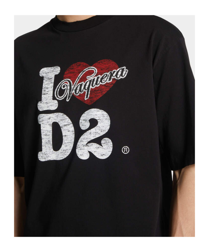 Dsquared2 Graphic Print Crew Neck Short Sleeve Top In Black