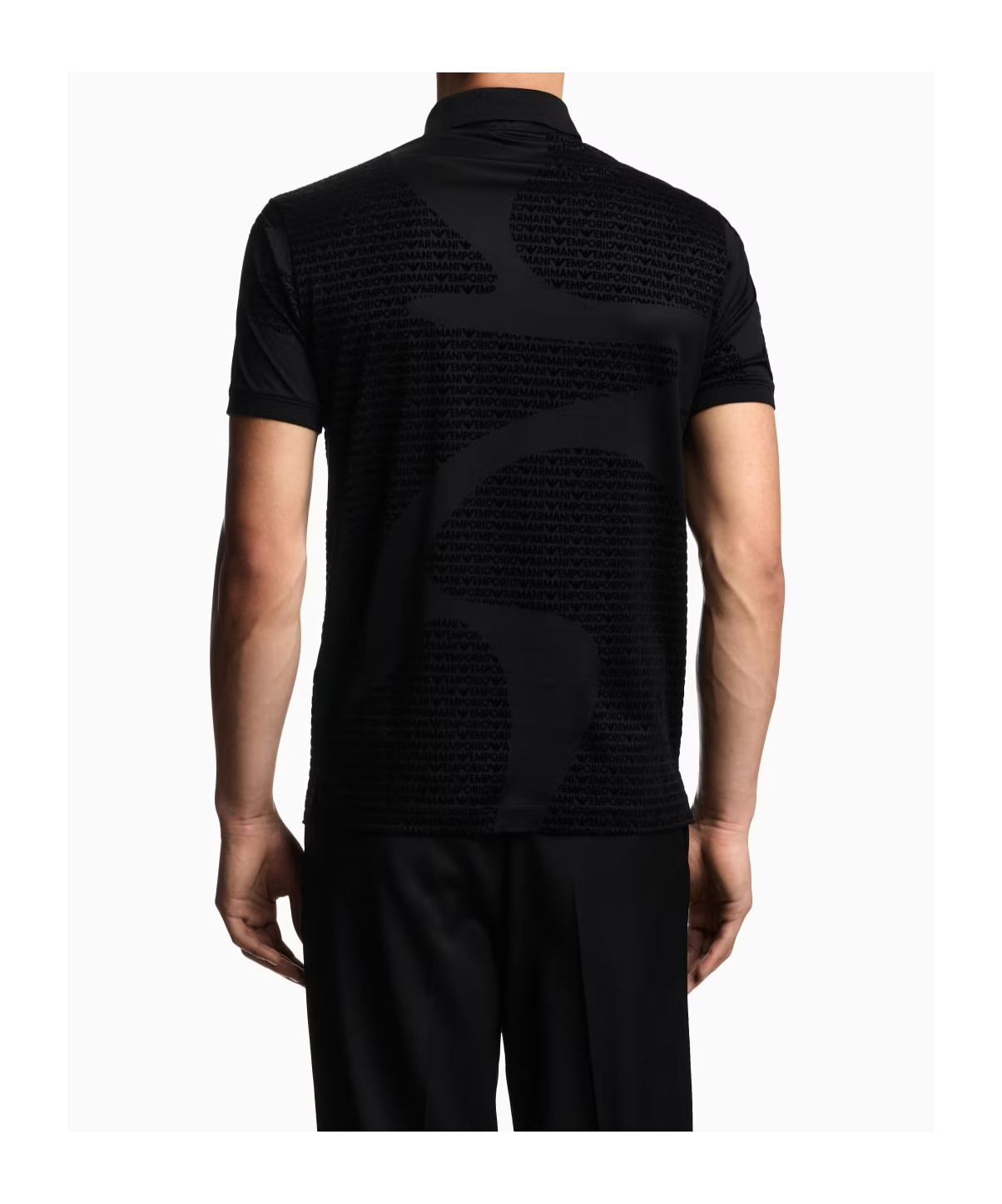 Emporio Armani Asv Lyocell-blend Jersey Polo Shirt With All-over Flocked Logo In Black