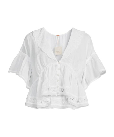 Free People Elle Broderie Anglaise Cotton Blouse In Ivory