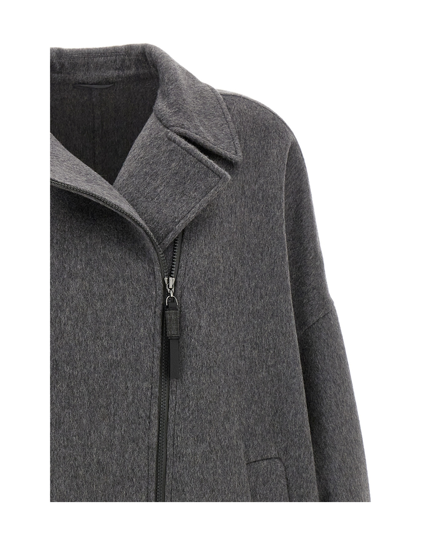 Brunello Cucinelli Shiny Zipper Pull Coat Coats And Trench Coats Gray In Gray