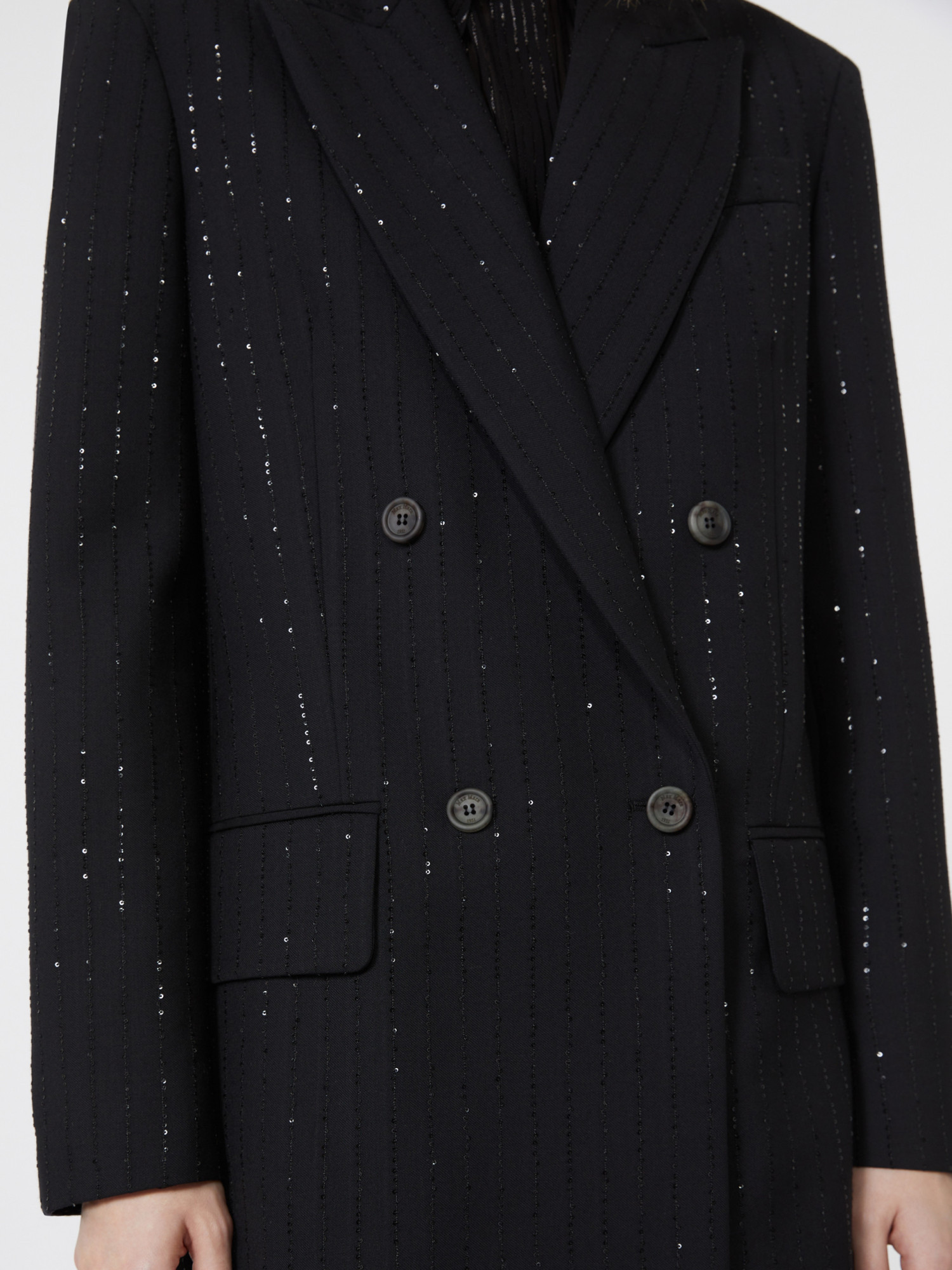 Max Mara Wool And Sequin Double-breasted Blazer In Black