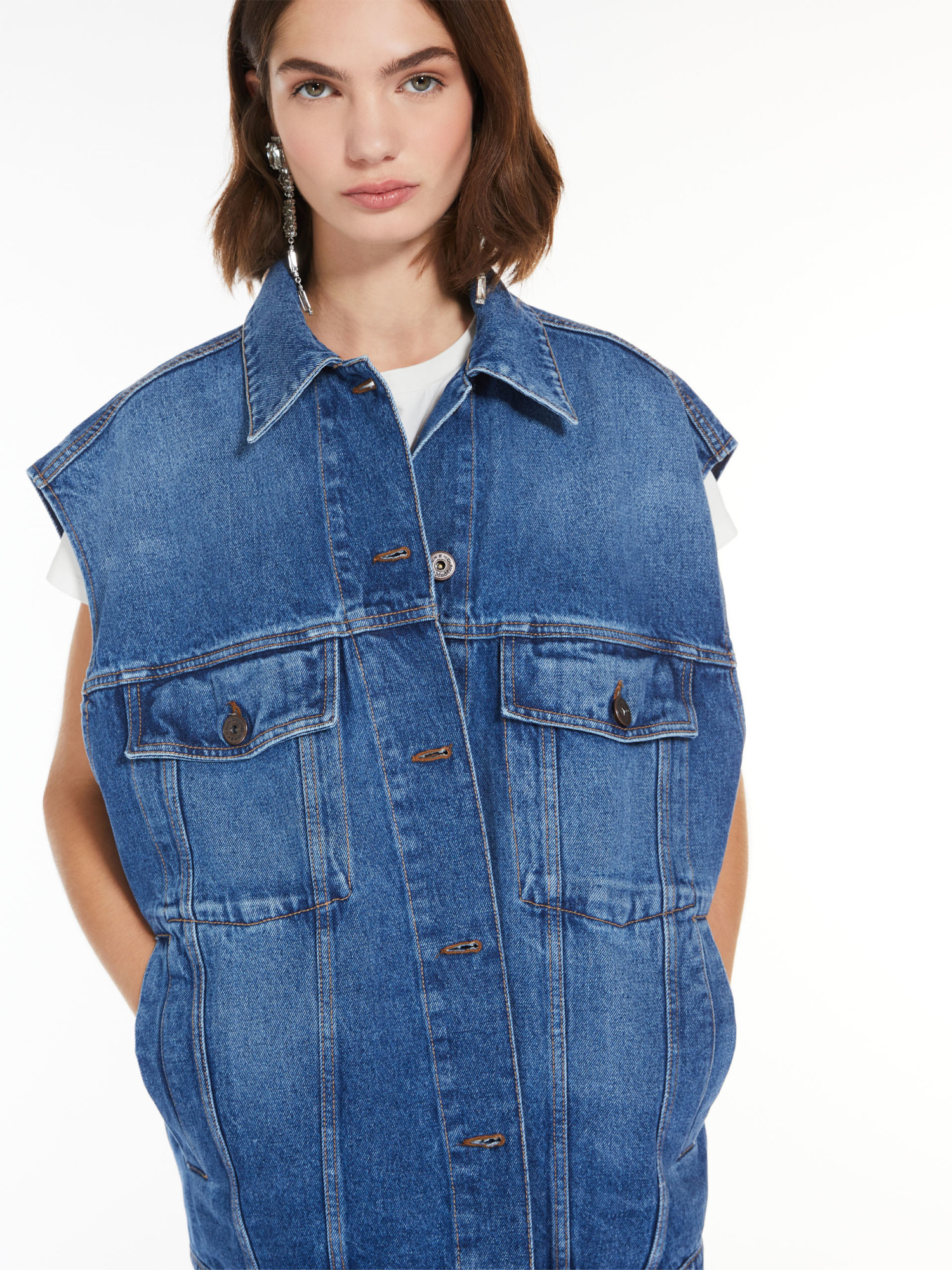 Shop Weekend Max Mara Sleeveless Denim Vest In Blue