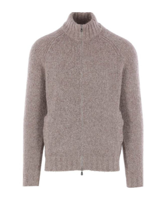 Brunello Cucinelli High Neck Zipped Cardigan In Brown