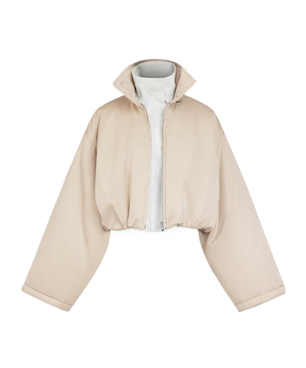Alaïa Layered Cotton Bomber Jacket In Neutral