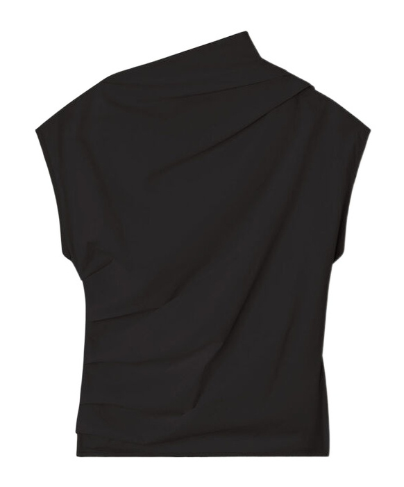 Ganni Asymmetric Draped Sleeveless Top With Open Back In Black