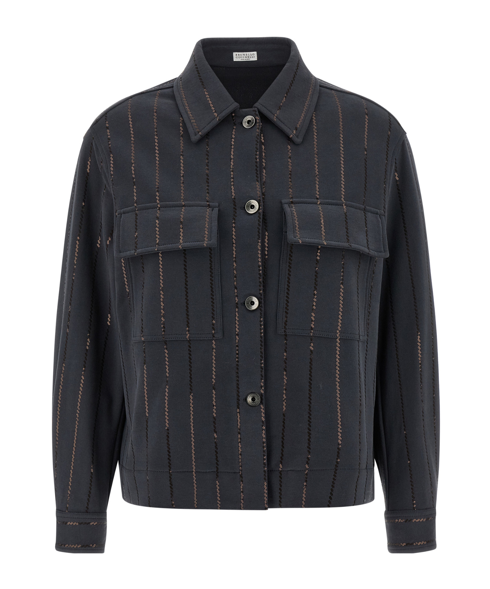 Brunello Cucinelli Knitwear With Chest Pockets And Collared Neck In Blue