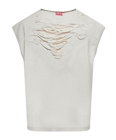 Diesel Crew Neck Distressed Sleeveless Vest In White