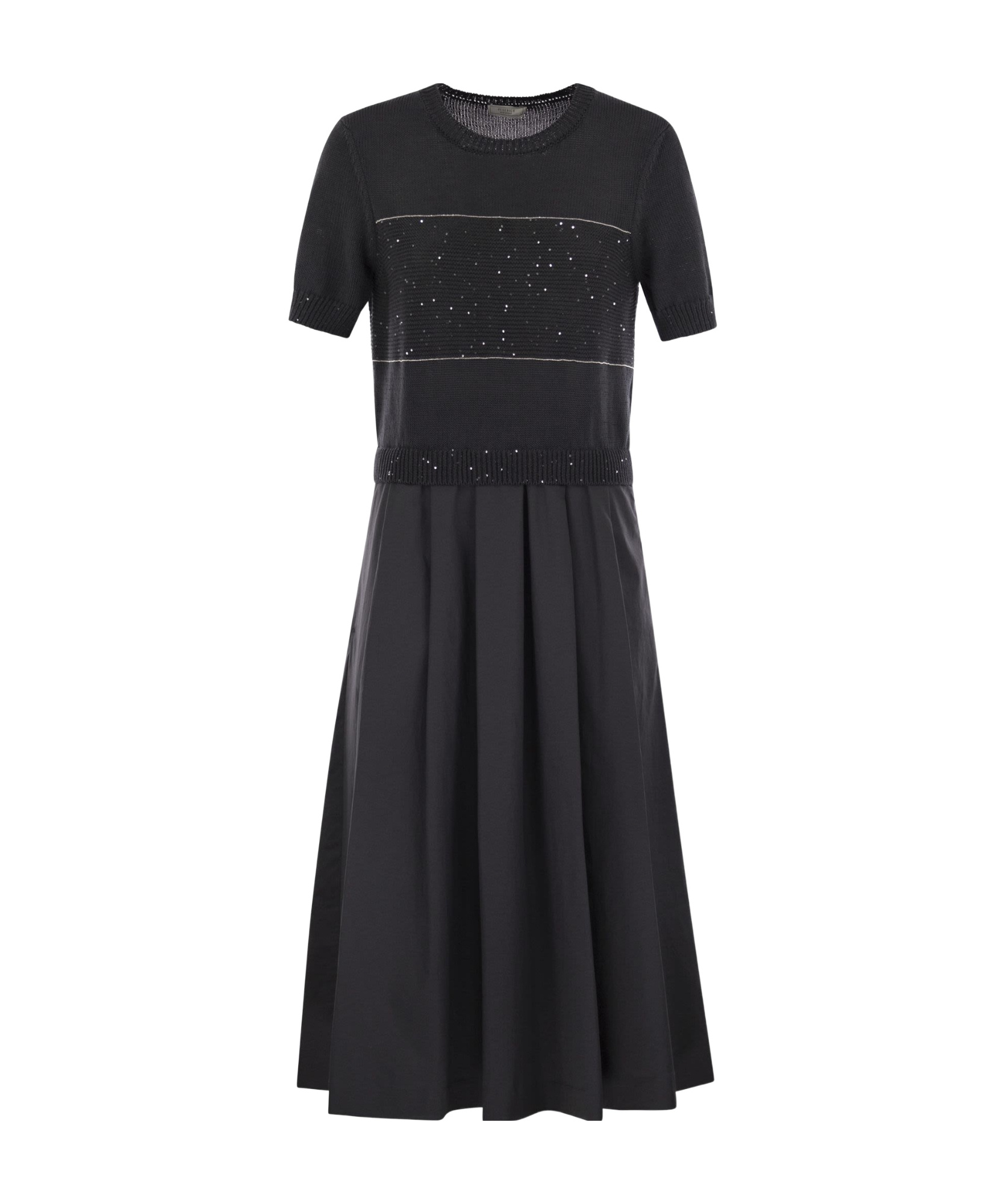 Peserico Women Two-tone Dress In Pure Cotton With Micro Sequins In Black