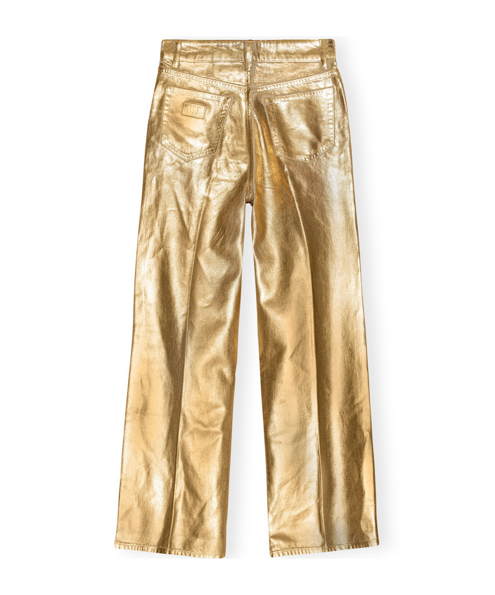 Ganni Metallic-effect Cotton Jeans In Nude