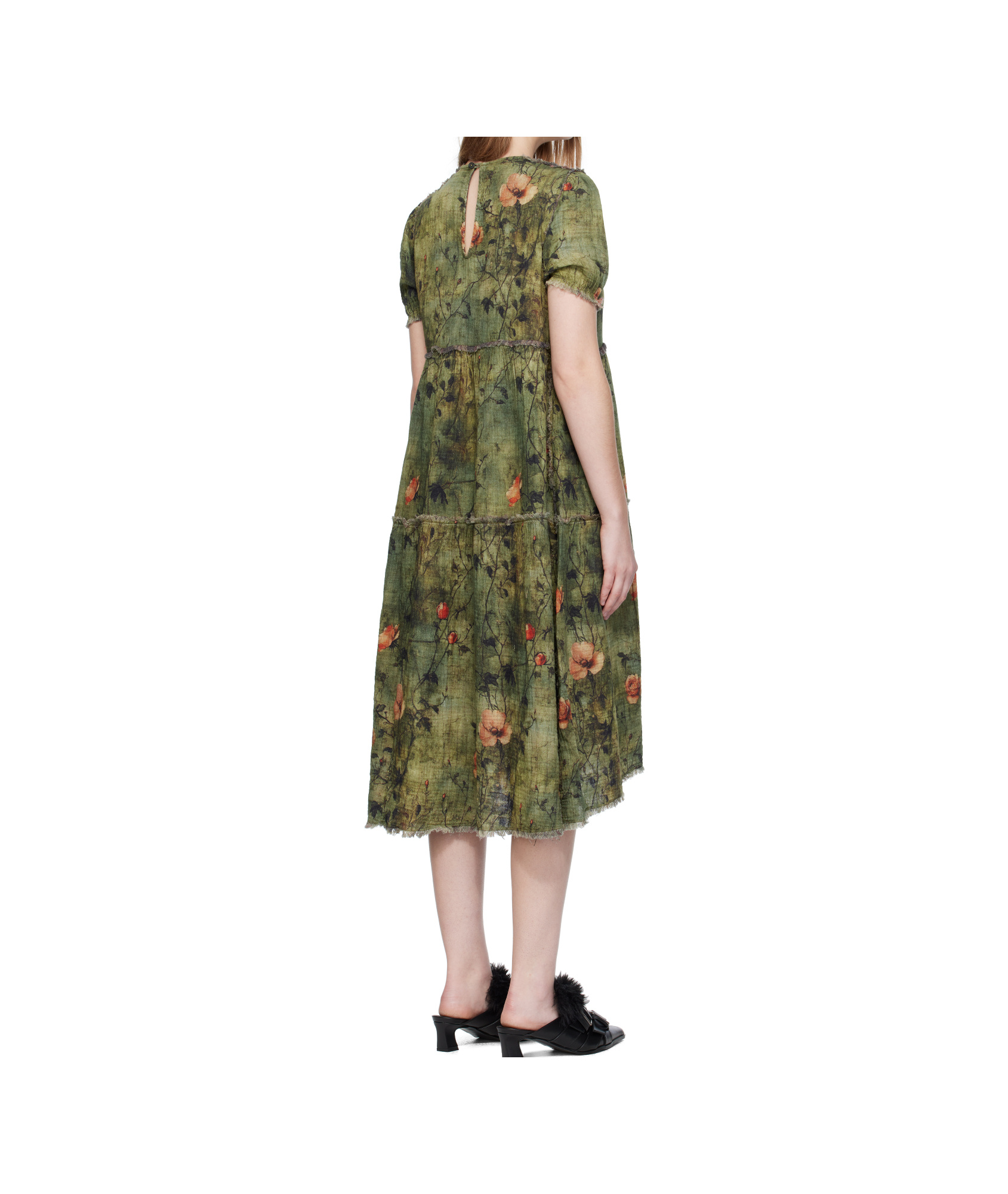 R13 Green Shredded Relaxed Reversible Midi Dress In Green