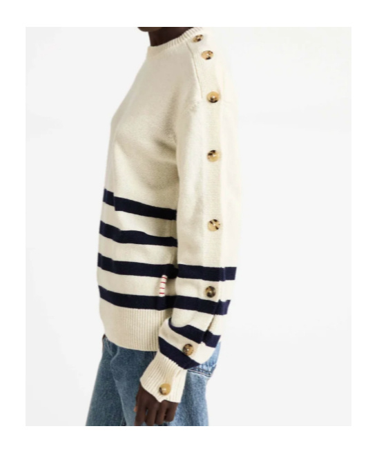 Jw Anderson Womens Buttoned Sleeve Breton Jumper In Ivory In Neutral