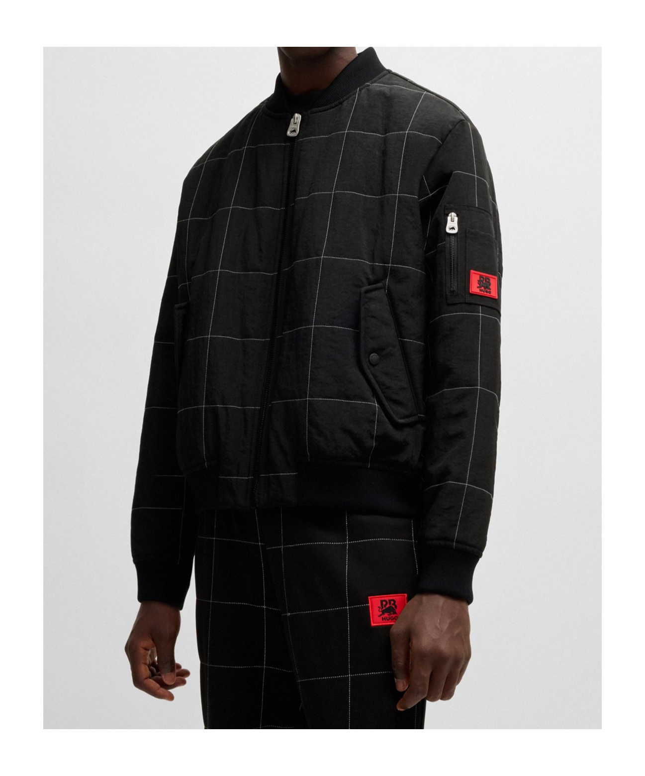 Hugo Boss X Rb Water-repellent Bomber Jacket With Grid Quilting In Black