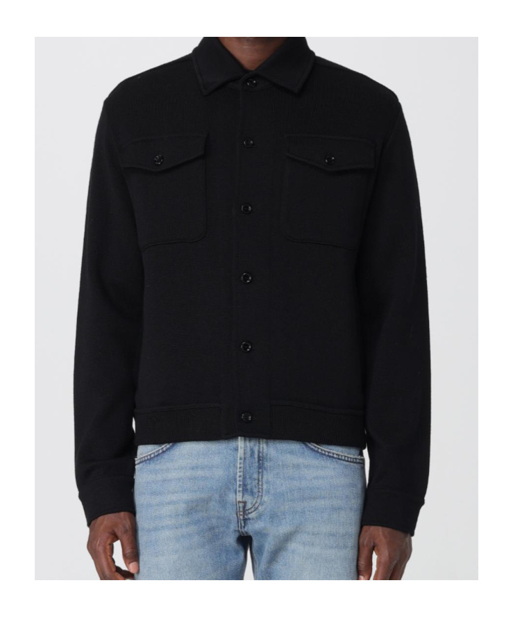Lardini Textured Wool Knit Jacket With Button Fastening And Flap Pockets In Black