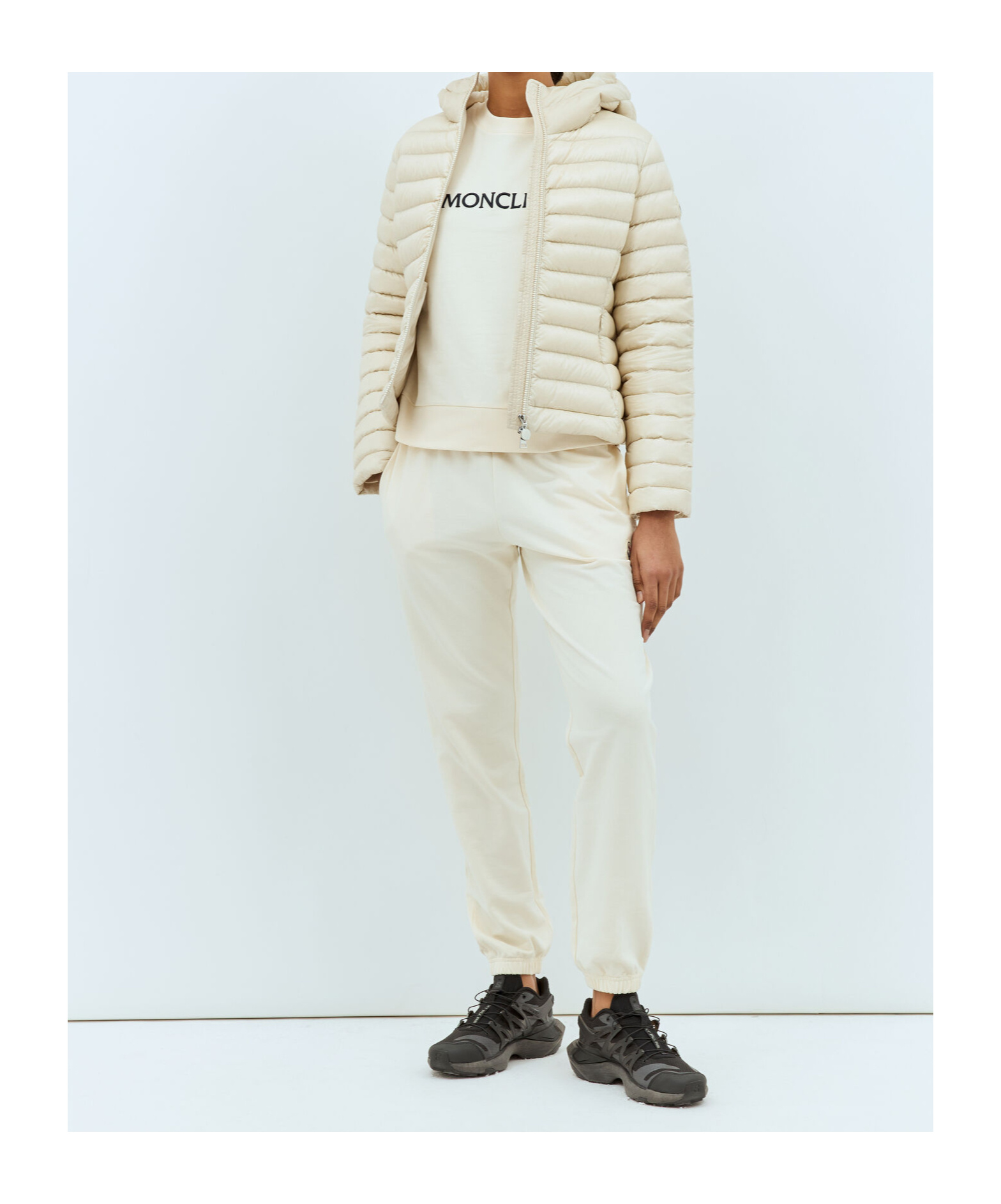 MONCLER EMBROIDERED TONAL LOGO COTTON SWEATSHIRT