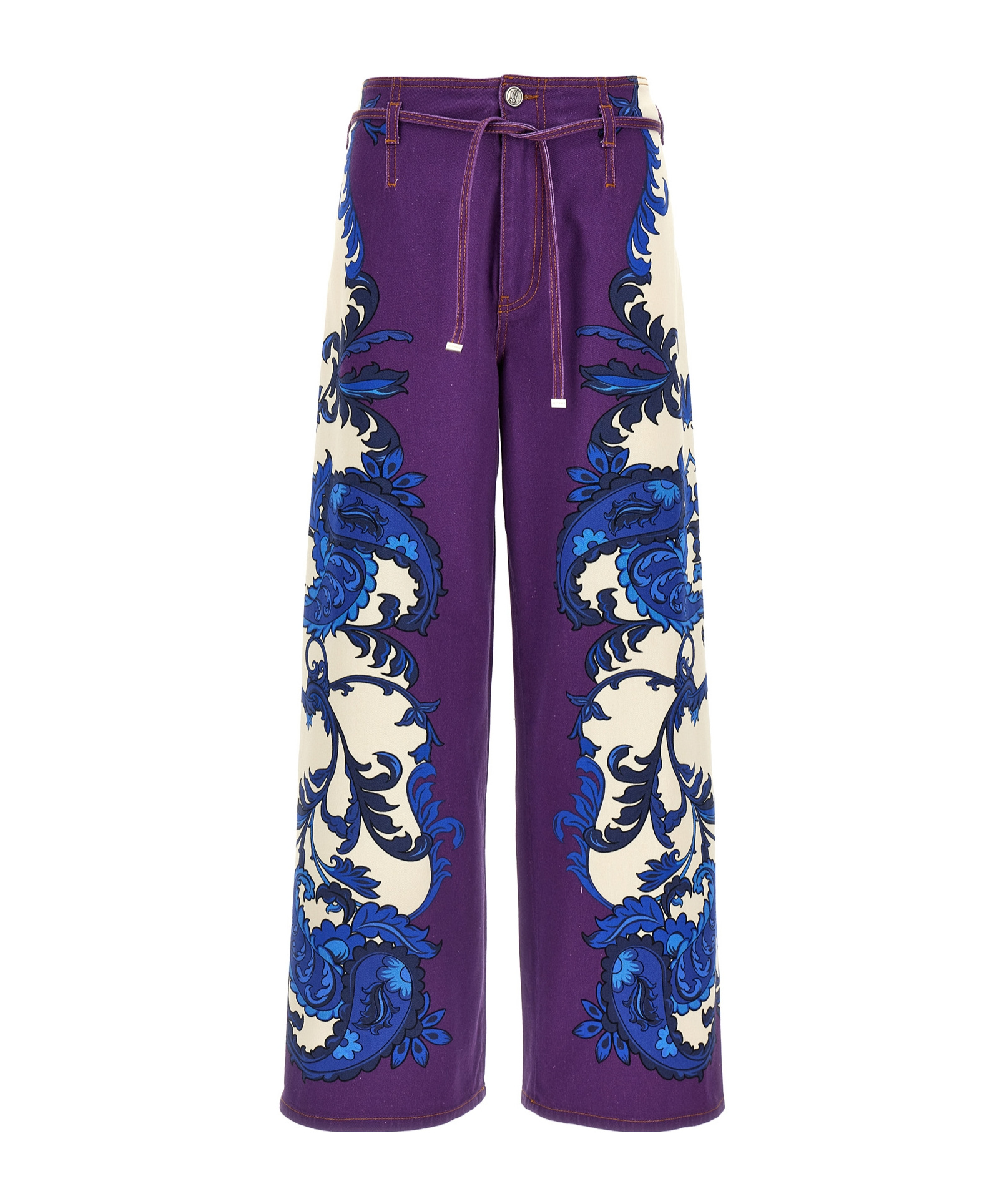Etro Maxi Paisley Wide Leg Jeans In Purple